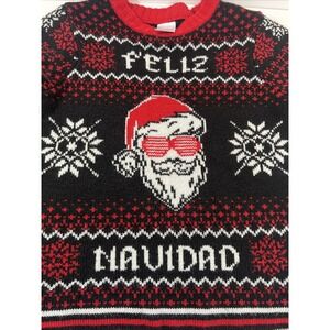 Kids Ugly Christmas Sweater Cool Santa With Sunglasses Feliz Navidad‎ SZ 6/7